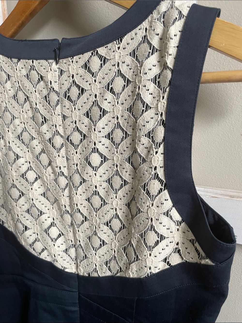 Ann Taylor Navy Midi Dress with Cream Lace Accents - Picture 5 of 12